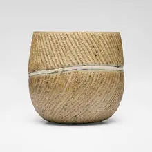 Ani Kasten, Striated Vessel with Porcelain Band, c. 2010, glazed stoneware and porcelain