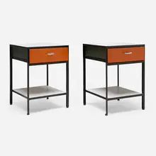 George Nelson & Associates, Steel Frame nightstands model 4053, pair, 1950, lacquered steel and wood, laminate, aluminum