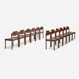 Vico Magistretti, Dining chairs, set of twelve, c. 1970, beech, plywood