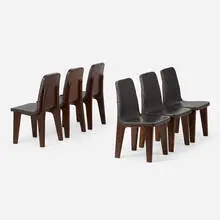 Marc Newson, Dining chairs from Lever House, New York, set of six, 2003, leather upholstery, oak