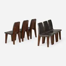 Marc Newson, Dining chairs from Lever House, New York, set of six, 2003, leather upholstery, oak