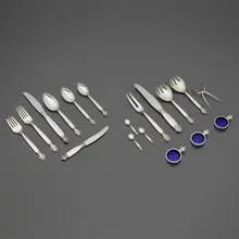 Johan Rohde, Acanthus flatware service, model 180, sterling silver, stainless steel, enamel