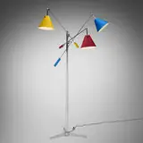 Angelo Lelii, Triennale floor lamp, model 12128, 1947, chrome-plated brass, lacquered aluminum and brass