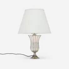 Josef Hoffmann, Table lamp, c. 1925, hammered silver plate, linen shade