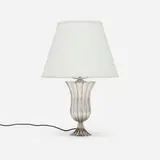 Josef Hoffmann, Table lamp, c. 1925, hammered silver plate, linen shade