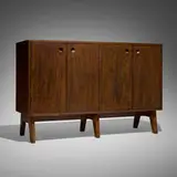 Cabinet from Administration Buildings, Chandigarh by Pierre Jeanneret, c. 1957-58, teak, aluminum, sold Apr 2026