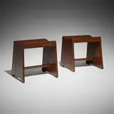 Sewing stools from Chandigarh, pair by Pierre Jeanneret, c. 1955-56, teak, sold Apr 2026