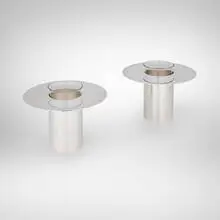 Radius vases, pair by Martin Szekely, 2006, silver-plated metal, glass, sold Apr 2026