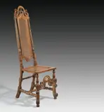 Norddeutsch, Stuhl aus dem Atelier Adolph Menzels, Um 1700, Nußbaum, Rohrgeflecht