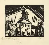 Lyonel Feininger, Rathaus von Zottelstedt, 1“ („Rathaus“), 1918, Holzschnitt auf Japanbütten