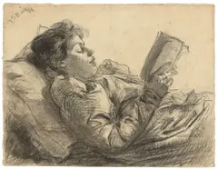 Deutsch, 1894, Lesendes Mädchen, Kreide und Kohle auf Bütten