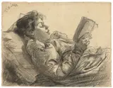 Deutsch, 1894, Lesendes Mädchen, Kreide und Kohle auf Bütten