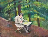 Malschülerin im Walde by Conrad Felixmüller, 1929, Aquarell und Tuschfeder auf Bütten, sold Dec 2022