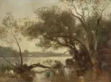 Adolf Heinrich Lier, Am Ufer eines Sees. (Nach) 1861, Öl auf Karton
