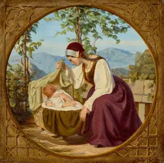 Eduard Bendemann, Mutter mit Kind, 1838, Öl auf Holz