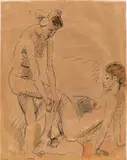 Max Pechstein, Zwei Akte, 1918, Aquarell und Tuschfeder auf braunem Packpapier