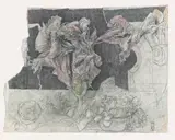 Horst Janssen, Blumenstillleben, 1979, Blei- und Farbstift auf graublauem Velin