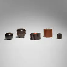Dale Chase, Collection of five boxes, rosewood, African blackwood, pink ivory wood, boxwood, ebony