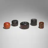 Dale Chase, Collection of five boxes, 1977-2005, African blackwood, pink ivory wood, rosewood
