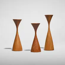 Rude Osolnik, Collection of three candlesticks, c. 1990, walnut