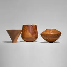 Bruce Mitchell, Collection of three vessels, spalted madrone calabash, eucalyptus, bay laurel