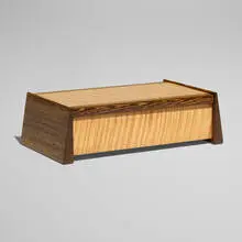 Andy Cookler, Lidded box, c. 1990, figured olive ash, zebrawood