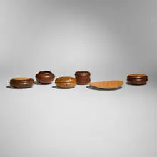 Del Stubbs, Collection of six works, claro walnut, silver leaf maple, tiger stripe myrtle