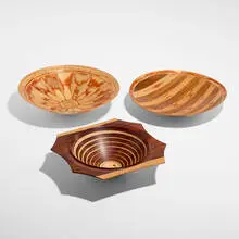 Gianfranco Angelino, Collection of three bowls, c. 1995, various laminated woods