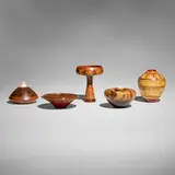 Galen Carpenter, Museum Miniatures, complete set of five, bubinga, oak burl, wenge, OSB wood, cedar, maple, padouk, black palm, pine cone, purpleheart, royal palm, black poison, palm root, antler