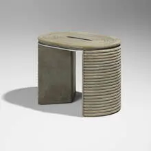 Mark Grattan, Stool, 2021, suede, chrome-plated steel