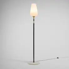 Angelo Lelii, Floor lamp, c. 1956, brass, enameled brass, marble