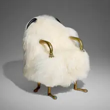 Custom and Unique Beast vanity chair by The Haas Brothers, 2019, Icelandic sheepskin, cast brass, carved ebony, sold Apr 2026