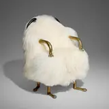 The Haas Brothers, Custom and Unique Beast vanity chair, 2019, Icelandic sheepskin, cast brass, carved ebony