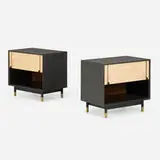 Tyler Hays, Lake Side Tables, pair, 2017, maple, walnut, lacquered wood, brass