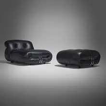 Soriana lounge chair and ottoman by Afra & Tobia Scarpa, 1970 / 1976, leather upholstery, chrome-plated steel, sold Apr 2026
