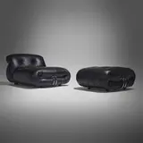 Afra Scarpa and Tobia Scarpa, Soriana lounge chair and ottoman, 1970 / 1976, leather upholstery, chrome-plated steel