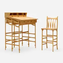John Wesley Williams, Desk and chair, c. 1980, bird's-eye maple, wenge