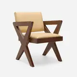 Showroom armchair from the Tagore Theater, Chandigarh by Pierre Jeanneret, c. 1961, teak, upholstery, brass, sold Apr 2026