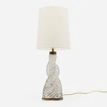Paolo Venini, Table lamp, c. 1934, glass, brass, linen shade