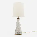 Paolo Venini, Table lamp, c. 1934, glass, brass, linen shade