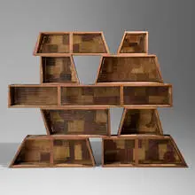 Fernando and Humberto Campana, Prototype Detonado Modular Bookshelf 1, 2015, freijo wood, reclaimed Thonet wicker, and nylon cord