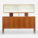 Gio Ponti, Cabinet with case, models 2160 and 2164, 1951, Italian walnut, lacquered wood, glass