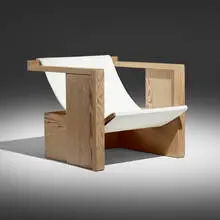 Rudolph M. Schindler, Lounge chair from the Ellen Jansen House, Los Angeles, c. 1948, pine, canvas