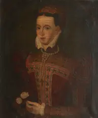 Federico Zuccari, Portrait of lady, traditionally identified as Mary, Queen of Scots, half-length, holding a rose