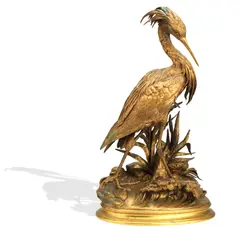 Jules Moigniez, gilt patinated bronze model of a heron, gilt patinated bronze