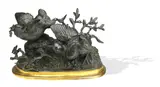 Ferdinand Pautrot, 19th Century bronze of two songbirds, bronze