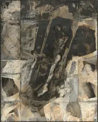 Michael Morgner, Figur im Raum, 1990, Tusche, Lavage und Asphalt auf Papier, auf Leinwand aufgezogen