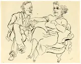 Old couple by George Grosz, Um 1936, Rohrfeder und Feder in Tusche über Bleistift auf Papier, sold May 2019