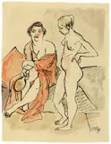 Max Pechstein, Modellpause im Atelier, 1917, Aquarell und Tuschpinsel auf Bütten