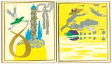 Günter Brus, Gedankenrast, 1977, 13 Farbserigrafien (8 Bildseiten, 4 Textseiten) eingebunden in originalem Leinenbuch, mit zugehöriger Farbserigrafie als Deckblatt